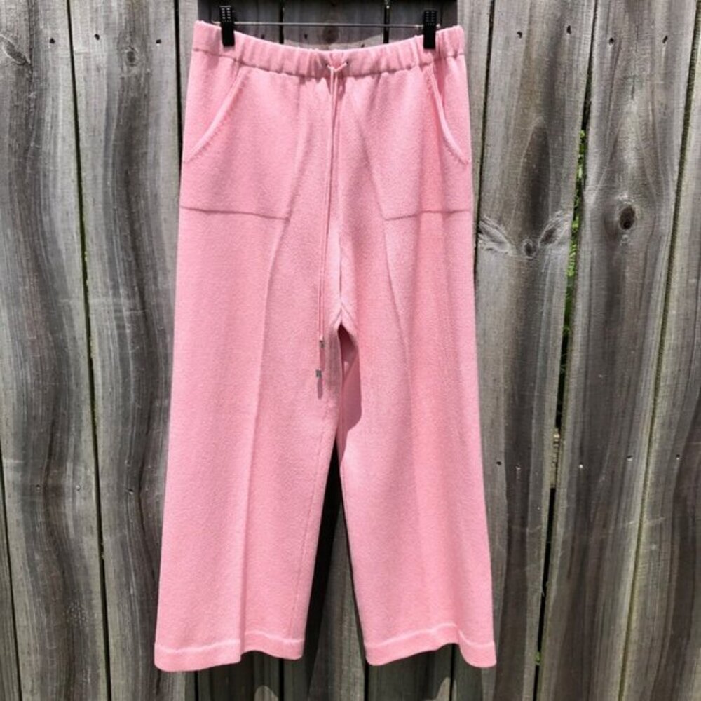 St John Medium Wool Drawstring Wide Leg Pants Pink Sport Pointelle Pocket